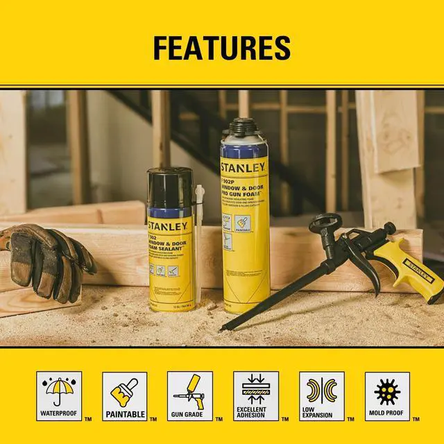 Alt view image 3 of 6 - F902P Window & Door Pro Gun Sealant (12x24 Oz.) Low Expansion Polyurethane Spray Foam Insulation for Window & Door, High-Yield Waterproof Gap Filler | Includes Gun & Cleaner | 24 Oz. 12 Pack
