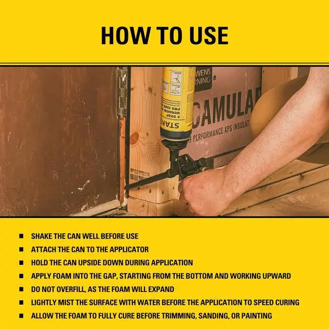 Alt view image 4 of 6 - F902P Window & Door Pro Gun Sealant (12x24 Oz.) Low Expansion Polyurethane Spray Foam Insulation for Window & Door, High-Yield Waterproof Gap Filler | Includes Gun & Cleaner | 24 Oz. 12 Pack
