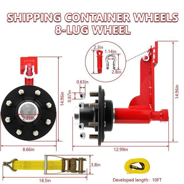 Alt view image 2 of 6 - Shipping Container Wheel Kit, Ratchet Straps & Shackles,Shipping Container Accessories,8-Lug Wheels with Heavy-Duty Axles,Heavy-Duty Mobility for 20ft & 40ft Empty Containers
