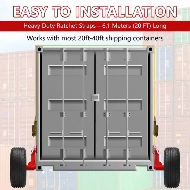 Alt view image 6 of 6 - Shipping Container Wheel Kit, Ratchet Straps & Shackles,Shipping Container Accessories,8-Lug Wheels with Heavy-Duty Axles,Heavy-Duty Mobility for 20ft & 40ft Empty Containers