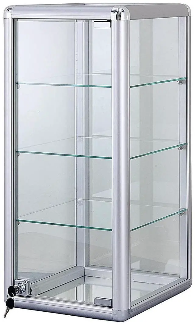 Main image of Counter Top Glass Display Showcase with Option for LED Lights -White and Black (Silver Vertical Counter CASE (NO Lights))