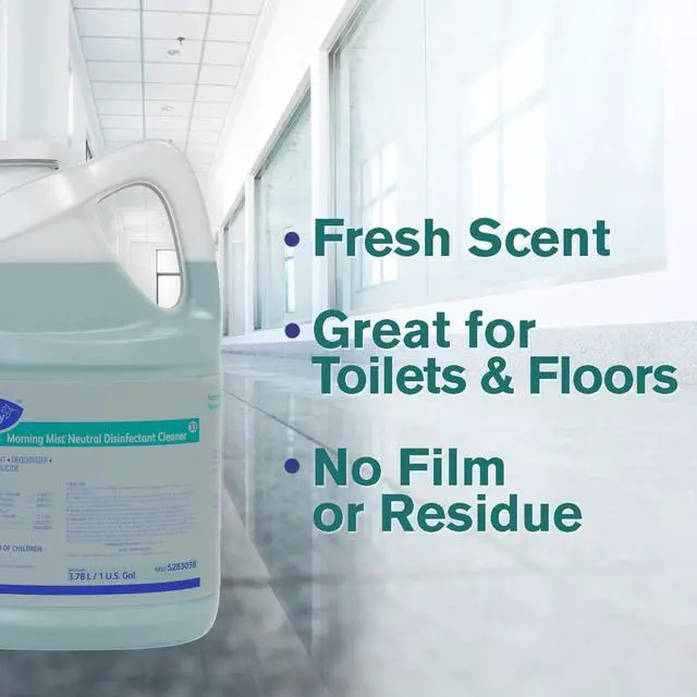 Alt view image 5 of 6 - 5283038 Morning Mist Neutral Disinfectant Cleaner, Neutral pH Multi Surface Cleaner, Liquid Concentrate, Fresh Scent, 1-Gallon (Pack of 4)