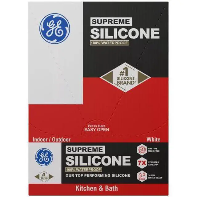 Alt view image 2 of 6 - Supreme Silicone Caulk for Kitchen & Bathroom, White, 2.8 fl oz Tube, 12 Pack - 100% Waterproof Silicone Sealant, 7X Stronr Adhesion, Shrink & Crack Proof