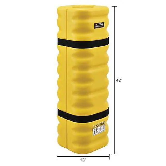 Alt view image 6 of 6 - 42"H x 13"W Narrow Column Protectors, 4-6" Column Opening, for Square or Round Columns, High-Visibility Yellow, High-Density Polyethylene, Interlocking Halves