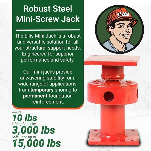 Alt view image 2 of 6 - Manufacturing Adjustable Mini Screw Jack Post - House Jack for Foundation, Floor Leveling & Concrete Bracing - 15,000 lb Capacity, 2.5" Adjustable Lift, Support & Leveling
