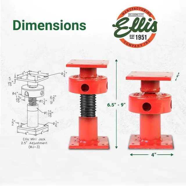 Alt view image 3 of 6 - Manufacturing Adjustable Mini Screw Jack Post - House Jack for Foundation, Floor Leveling & Concrete Bracing - 15,000 lb Capacity, 2.5" Adjustable Lift, Support & Leveling