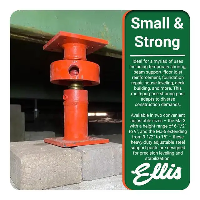 Alt view image 5 of 6 - Manufacturing Adjustable Mini Screw Jack Post - House Jack for Foundation, Floor Leveling & Concrete Bracing - 15,000 lb Capacity, 2.5" Adjustable Lift, Support & Leveling