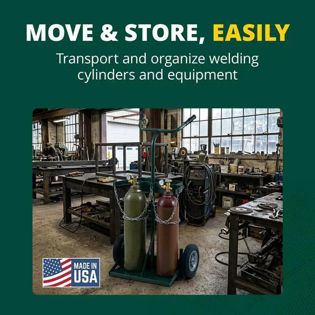 Alt view image 2 of 6 - Trucks 142-86 Deluxe Welding Cylinder Hand Truck, Oxygen Acetylene Tank Cart with Toolbox, Hose Hooks, Chain & 10-Inch Solid Rubber Wheels for Fabrication & Repair Shops