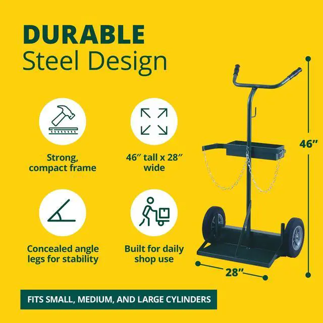 Alt view image 3 of 6 - Trucks 142-86 Deluxe Welding Cylinder Hand Truck, Oxygen Acetylene Tank Cart with Toolbox, Hose Hooks, Chain & 10-Inch Solid Rubber Wheels for Fabrication & Repair Shops