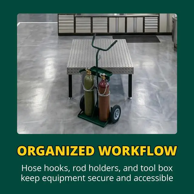 Alt view image 4 of 6 - Trucks 142-86 Deluxe Welding Cylinder Hand Truck, Oxygen Acetylene Tank Cart with Toolbox, Hose Hooks, Chain & 10-Inch Solid Rubber Wheels for Fabrication & Repair Shops