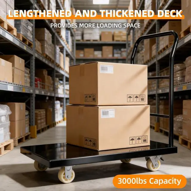 Alt view image 3 of 6 - Heavy Duty Platform Truck Moving Flatbed Cart 47 x 24Push Dolly, 3500 lbs Capacity Steel Flatbed Cart, Flat cart with Wheels and Handle, for Luggage Moving, Shopping Groceries, Garage, Warehouse
