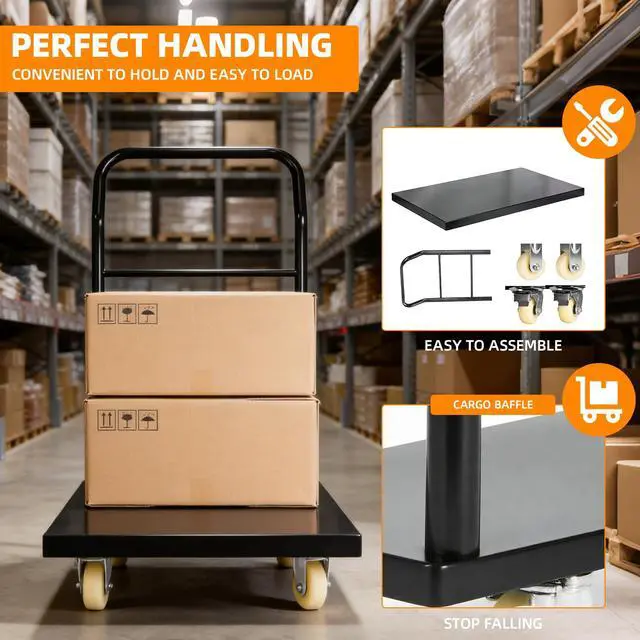 Alt view image 4 of 6 - Heavy Duty Platform Truck Moving Flatbed Cart 47 x 24Push Dolly, 3500 lbs Capacity Steel Flatbed Cart, Flat cart with Wheels and Handle, for Luggage Moving, Shopping Groceries, Garage, Warehouse