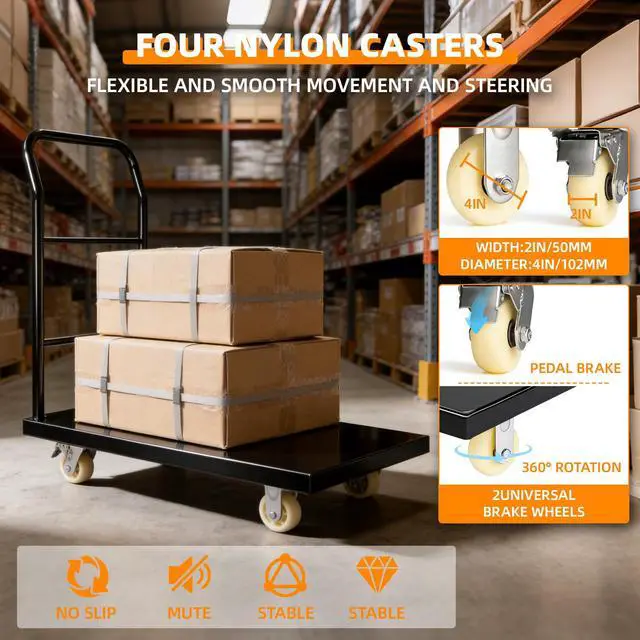 Alt view image 5 of 6 - Heavy Duty Platform Truck Moving Flatbed Cart 47 x 24Push Dolly, 3500 lbs Capacity Steel Flatbed Cart, Flat cart with Wheels and Handle, for Luggage Moving, Shopping Groceries, Garage, Warehouse
