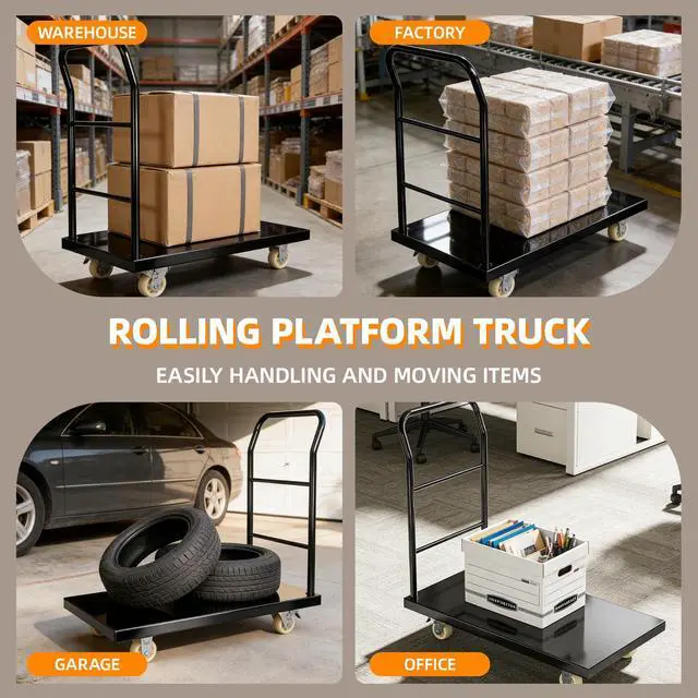 Alt view image 6 of 6 - Heavy Duty Platform Truck Moving Flatbed Cart 47 x 24Push Dolly, 3500 lbs Capacity Steel Flatbed Cart, Flat cart with Wheels and Handle, for Luggage Moving, Shopping Groceries, Garage, Warehouse