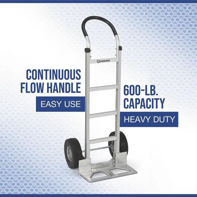 Alt view image 2 of 6 - Aluminum Hand Truck, 600 Lb Capacity, 10 in. Polyurethane Tires, Continuous-Flow Handle, 7.5 in. x 18 in. Toe Plate, 18.11 in. x 20.08 in. x 50 in. H, for Warehouse, Shop and Jobsite