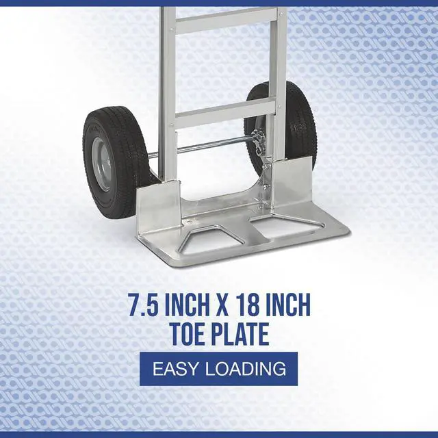 Alt view image 3 of 6 - Aluminum Hand Truck, 600 Lb Capacity, 10 in. Polyurethane Tires, Continuous-Flow Handle, 7.5 in. x 18 in. Toe Plate, 18.11 in. x 20.08 in. x 50 in. H, for Warehouse, Shop and Jobsite
