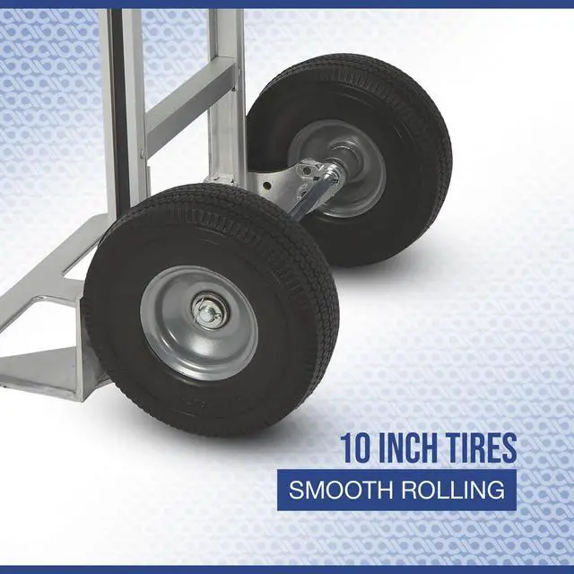 Alt view image 4 of 6 - Aluminum Hand Truck, 600 Lb Capacity, 10 in. Polyurethane Tires, Continuous-Flow Handle, 7.5 in. x 18 in. Toe Plate, 18.11 in. x 20.08 in. x 50 in. H, for Warehouse, Shop and Jobsite