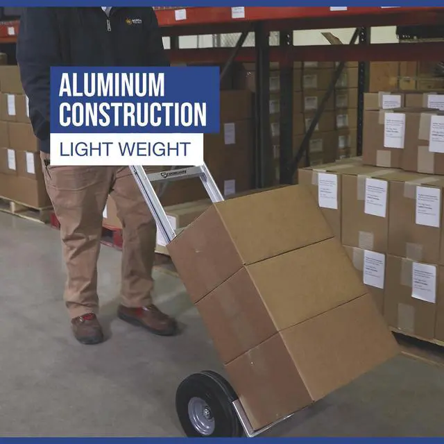 Alt view image 5 of 6 - Aluminum Hand Truck, 600 Lb Capacity, 10 in. Polyurethane Tires, Continuous-Flow Handle, 7.5 in. x 18 in. Toe Plate, 18.11 in. x 20.08 in. x 50 in. H, for Warehouse, Shop and Jobsite