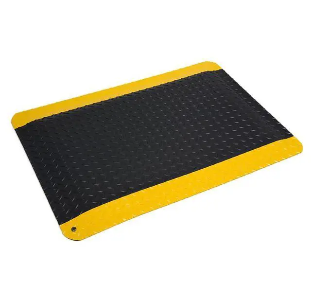 Alt view image 2 of 6 - Diamond-Plate Select Mat - Black/Yellow. Anti-Fatigue Workstation Mat. 3' W x 5' L x 9/16" Thickness. PVC Vinyl Surface with PVC Sponge. For Dry Industrial Use (495.916x3x5BYL)