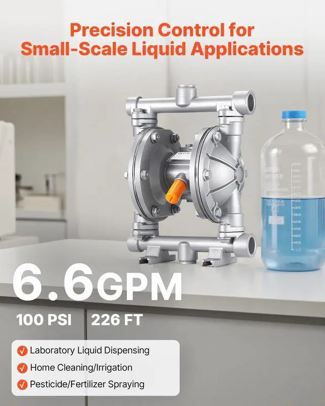 Alt view image 3 of 6 - Air Operated Double Diaphragm Pump, 6.6 GPM, 3/8 inch Inlet & Outlet Pneumatic Waste Oil Transfer Pump, Max 100 PSI, Aluminum Alloy Body, Air-Operated for Diesel, Grease, Kerosene, Gasoline
