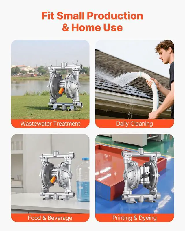 Alt view image 6 of 6 - Air Operated Double Diaphragm Pump, 6.6 GPM, 3/8 inch Inlet & Outlet Pneumatic Waste Oil Transfer Pump, Max 100 PSI, Aluminum Alloy Body, Air-Operated for Diesel, Grease, Kerosene, Gasoline