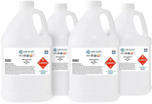 Main image of Methanol 99.85% Lab Grade Solvent, Polar Solvent for Laboratory, Industrial & Research Use, 4 Gallons (Pack of 4 x 1 Gallon Bottles)