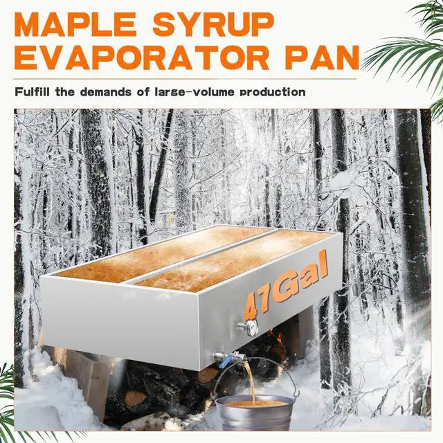 Alt view image 2 of 6 - Maple Syrup Evaporator Pan, 48 x 24 x 9.4 Inch 304 Stainless Steel Maple Syrup Evaporator, 47Gal Feed Pan for Boiling Maple Syrup with Valve and Thermometer and Divided for Home, Outdoor