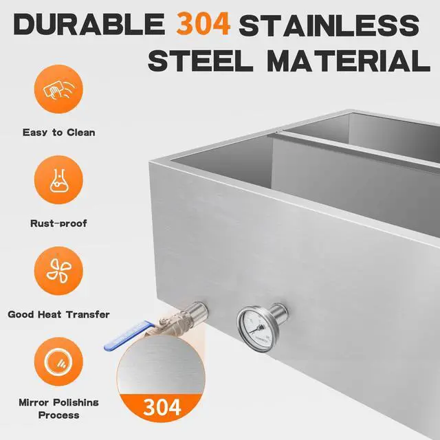 Alt view image 3 of 6 - Maple Syrup Evaporator Pan, 48 x 24 x 9.4 Inch 304 Stainless Steel Maple Syrup Evaporator, 47Gal Feed Pan for Boiling Maple Syrup with Valve and Thermometer and Divided for Home, Outdoor