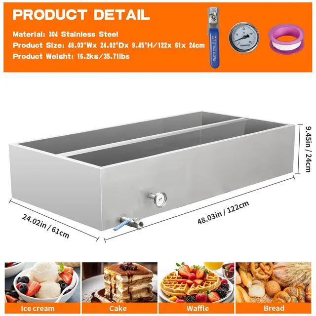 Alt view image 6 of 6 - Maple Syrup Evaporator Pan, 48 x 24 x 9.4 Inch 304 Stainless Steel Maple Syrup Evaporator, 47Gal Feed Pan for Boiling Maple Syrup with Valve and Thermometer and Divided for Home, Outdoor