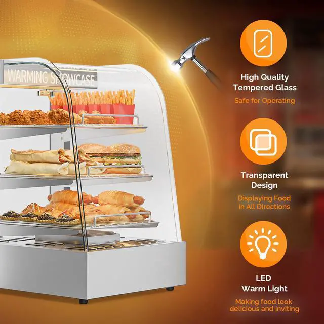 Alt view image 4 of 6 - Commercial Food Warmer Display with Adjustable Shelf, 3-Tier Electric Countertop Warmers for Hamburger, Chicken, Bread, Pizza Warmer in Restaurant, Cafe, Store 800W 86-185