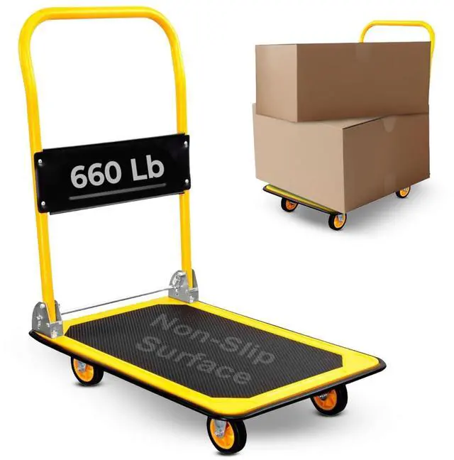 Main image of Heavy Duty Folding Hand Truck Dolly Platform Truck, 660 lb Flatbed Cart with Wheels, Foldable Platform Cart with 360° Swivel Casters, Push Cart for Moving Boxes & Furniture (MI-921)