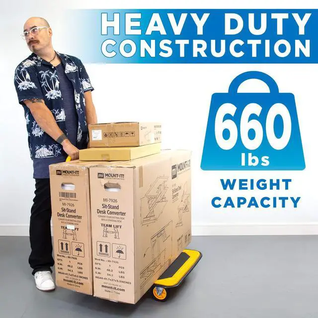 Alt view image 2 of 6 - Heavy Duty Folding Hand Truck Dolly Platform Truck, 660 lb Flatbed Cart with Wheels, Foldable Platform Cart with 360° Swivel Casters, Push Cart for Moving Boxes & Furniture (MI-921)
