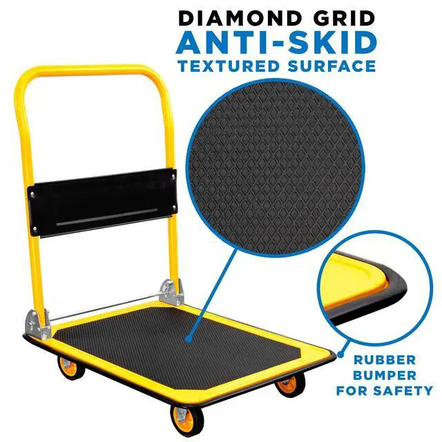 Alt view image 4 of 6 - Heavy Duty Folding Hand Truck Dolly Platform Truck, 660 lb Flatbed Cart with Wheels, Foldable Platform Cart with 360° Swivel Casters, Push Cart for Moving Boxes & Furniture (MI-921)