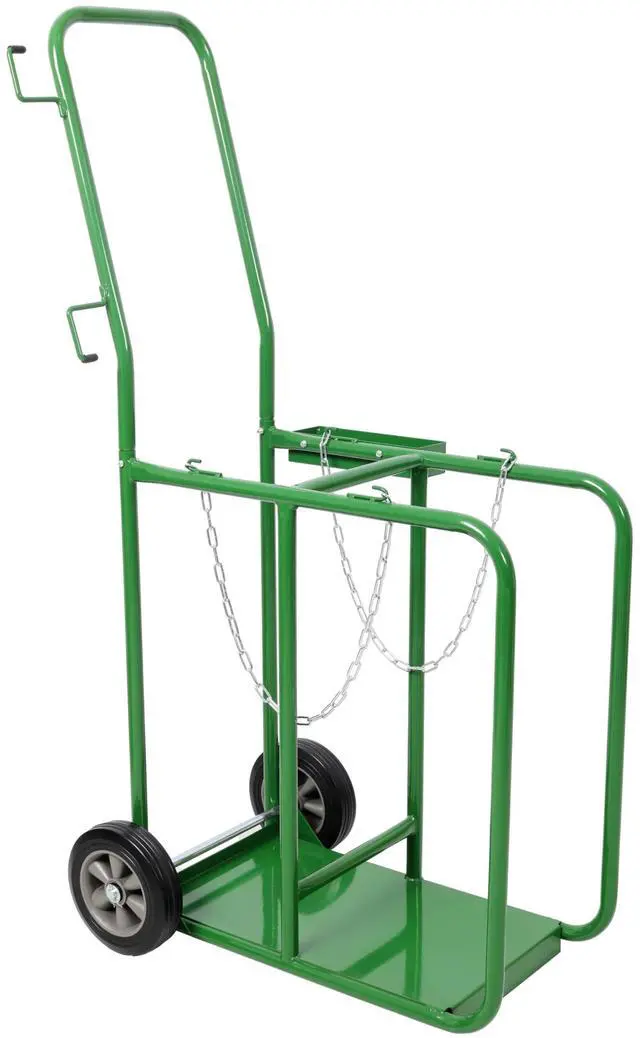 Main image of Heavy-Duty Green Cylinder Cart with 440lbs Capacity, 9.5 Inches Dual Tank Dolly Featuring Solid Rubber Wheels for Smooth Transportation of Oxygen and Acetylene Cylinders