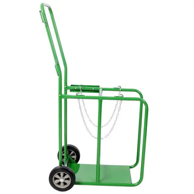 Alt view image 2 of 6 - Heavy-Duty Green Cylinder Cart with 440lbs Capacity, 9.5 Inches Dual Tank Dolly Featuring Solid Rubber Wheels for Smooth Transportation of Oxygen and Acetylene Cylinders