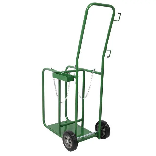 Alt view image 4 of 6 - Heavy-Duty Green Cylinder Cart with 440lbs Capacity, 9.5 Inches Dual Tank Dolly Featuring Solid Rubber Wheels for Smooth Transportation of Oxygen and Acetylene Cylinders