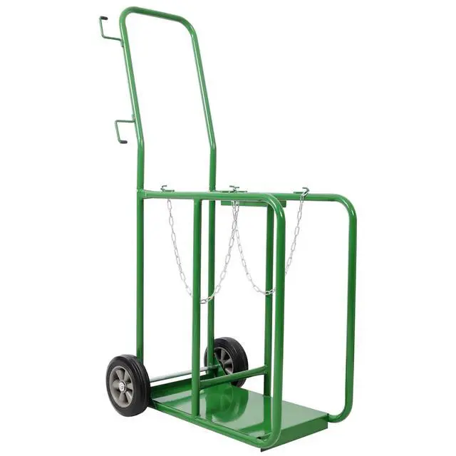 Alt view image 5 of 6 - Heavy-Duty Green Cylinder Cart with 440lbs Capacity, 9.5 Inches Dual Tank Dolly Featuring Solid Rubber Wheels for Smooth Transportation of Oxygen and Acetylene Cylinders