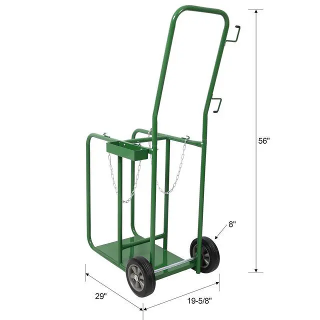 Alt view image 6 of 6 - Heavy-Duty Green Cylinder Cart with 440lbs Capacity, 9.5 Inches Dual Tank Dolly Featuring Solid Rubber Wheels for Smooth Transportation of Oxygen and Acetylene Cylinders
