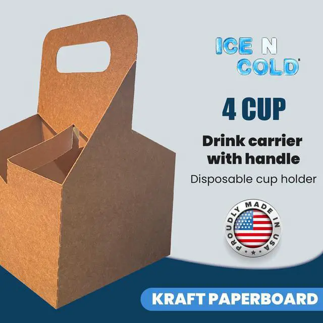 Alt view image 2 of 6 - 4 Cup Kraft Cardboard Beverage Carrier (Pack of 225) - Durable Drink Carriers for Hot or Cold Beverages - Perfect for Food Delivery Service, Door Dash, Uber Eats, or Any On-The-Go Dining Needs