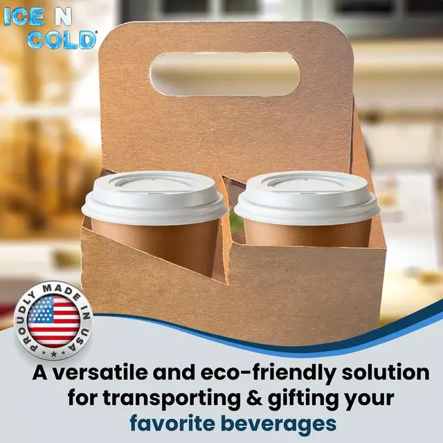 Alt view image 4 of 6 - 4 Cup Kraft Cardboard Beverage Carrier (Pack of 225) - Durable Drink Carriers for Hot or Cold Beverages - Perfect for Food Delivery Service, Door Dash, Uber Eats, or Any On-The-Go Dining Needs