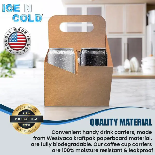 Alt view image 6 of 6 - 4 Cup Kraft Cardboard Beverage Carrier (Pack of 225) - Durable Drink Carriers for Hot or Cold Beverages - Perfect for Food Delivery Service, Door Dash, Uber Eats, or Any On-The-Go Dining Needs