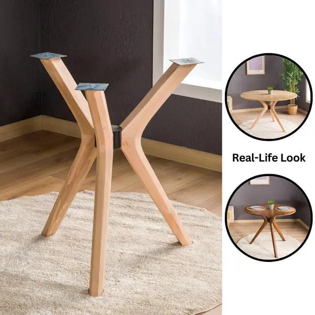 Alt view image 4 of 6 - Mid Century Modern Dining Table Base Only, Pedestal Table Bases, Wooden Legs for Kitchen Tables, Glass Top Wood Top Assembly Tools Available (Wood Tabletop Hardware, Unfinished)