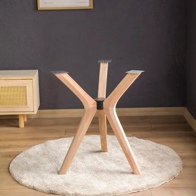 Alt view image 2 of 6 - Mid Century Modern Dining Table Base Only, Pedestal Table Bases, Wooden Legs for Kitchen Tables, Glass Top Wood Top Assembly Tools Available (Glass Tabletop Anti-Slip Pads, Unfinished)