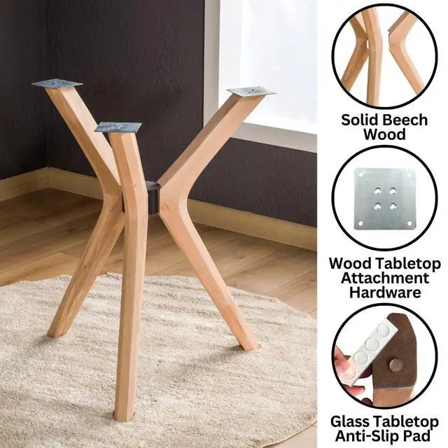 Alt view image 5 of 6 - Mid Century Modern Dining Table Base Only, Pedestal Table Bases, Wooden Legs for Kitchen Tables, Glass Top Wood Top Assembly Tools Available (Wood Tabletop Hardware, Walnut)