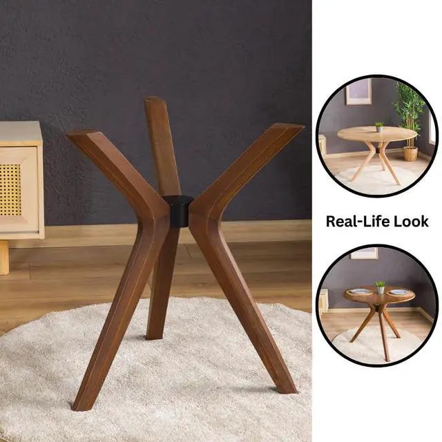 Alt view image 5 of 6 - Mid Century Modern Dining Table Base Only, Pedestal Table Bases, Wooden Legs for Kitchen Tables, Glass Top Wood Top Assembly Tools Available (Glass Tabletop Anti-Slip Pads, Walnut)
