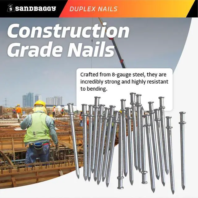 Alt view image 3 of 6 - 16d Duplex Nails (3.5" Long) - Temporary Construction, Concrete Forms, Scaffolding - 8 Gauge Steel - Smooth Shank, Flat Head - Removable/Reusable (2000)