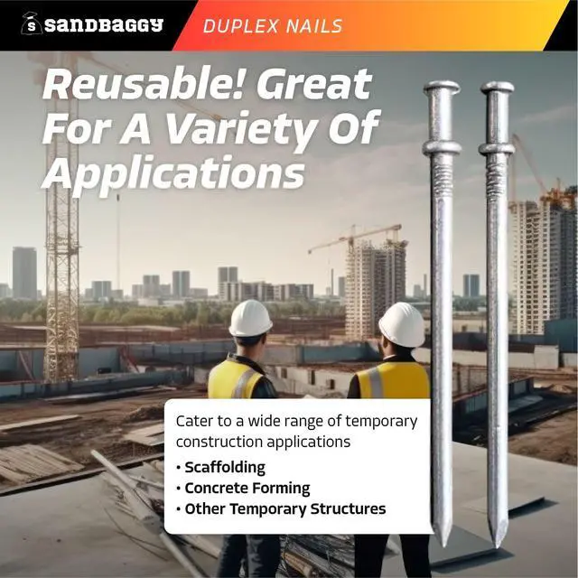 Alt view image 4 of 6 - 16d Duplex Nails (3.5" Long) - Temporary Construction, Concrete Forms, Scaffolding - 8 Gauge Steel - Smooth Shank, Flat Head - Removable/Reusable (2000)