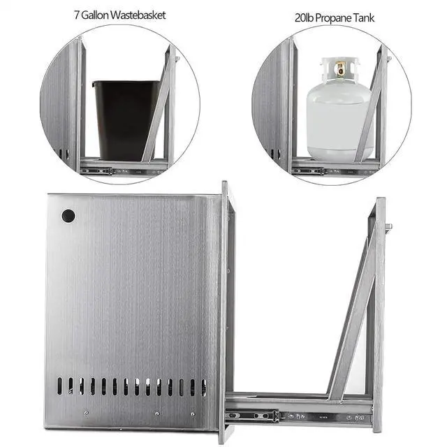 Alt view image 5 of 6 - Pull-Out Trash Drawer Stainless Steel Outdoor Kitchen Trash Drawer Storage for Two 10 Gallon Commercial Wastebaskets (W/handle-17x23x16)