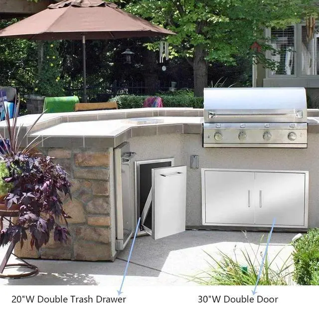 Alt view image 6 of 6 - Pull-Out Trash Drawer Stainless Steel Outdoor Kitchen Trash Drawer Storage for Two 10 Gallon Commercial Wastebaskets (W/handle-17x23x16)