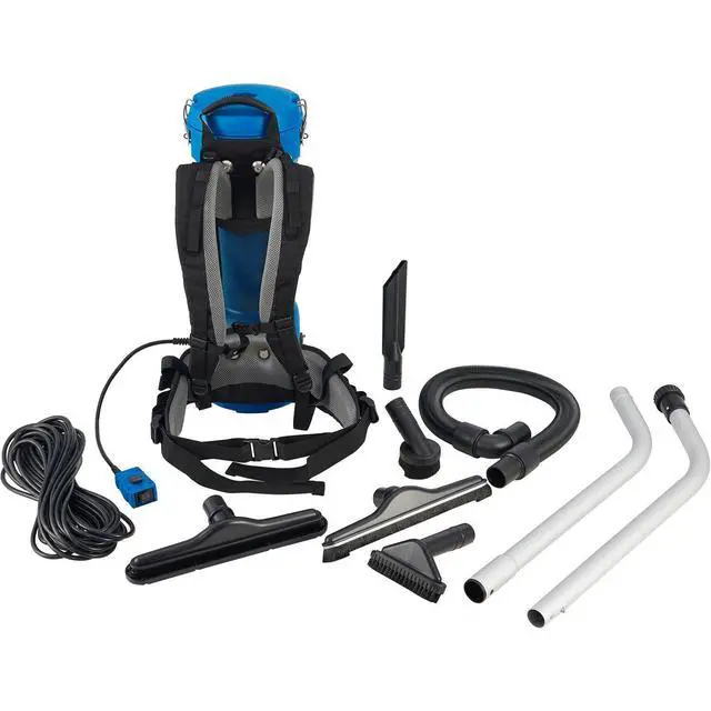 Alt view image 4 of 6 - Commercial Ergonomic HEPA Backpack Vacuum with 8-Piece Tool Kit, 2-1/2 Gallon Capacity, 105 CFM, 1080W, 120V, 50'L Power Cord, 70 dB